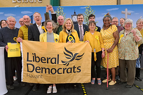 Havant Liberal Democrats Team on stage after the elections